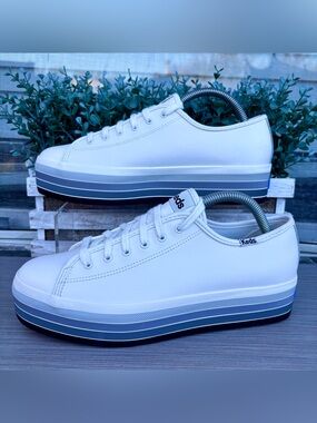 Keds Trip Up Platform Sneakers in White Leather